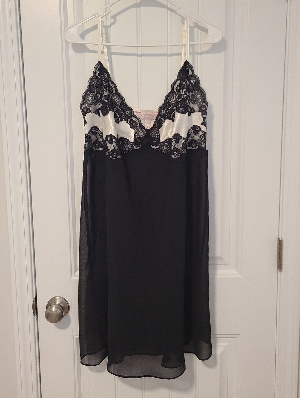 Y2K Cacique Slip Dress Size 22 24 Sequins Sheer Lace Babydoll Chemise Lingerie
